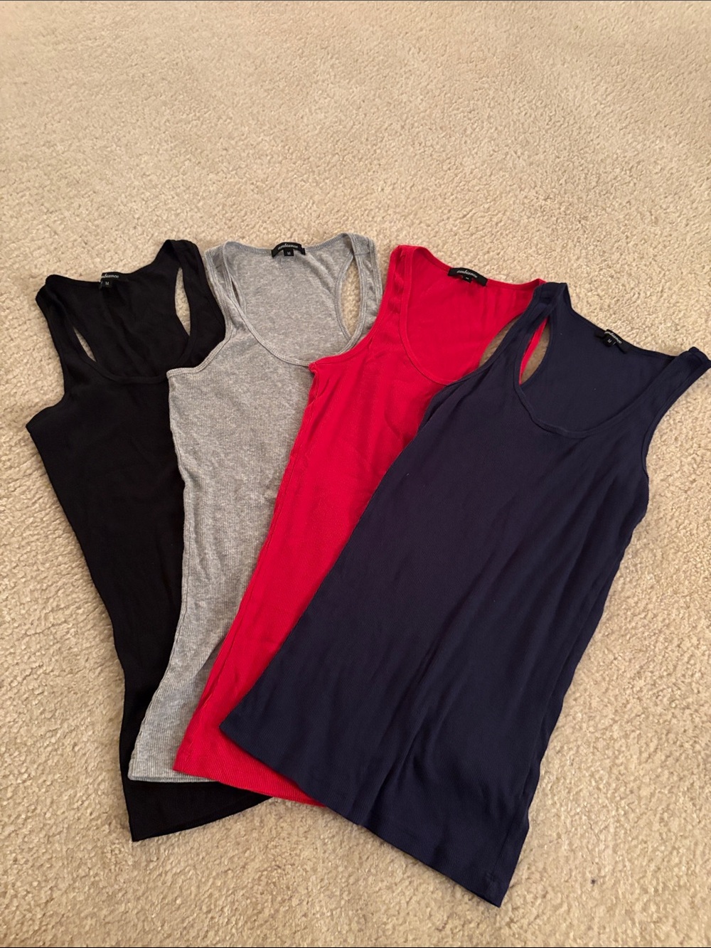 Ribbed Tank Top Bundle - Black, Gray, Red, Navy Sz. M